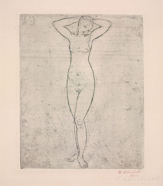 Wilhelm Lehmbruck - Stehendes junges Weib mit über dem Kopf verschränkten Armen