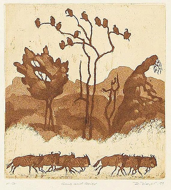 Hedwig Jarke - 2 Bll.: Japanische Landschaft. Affen