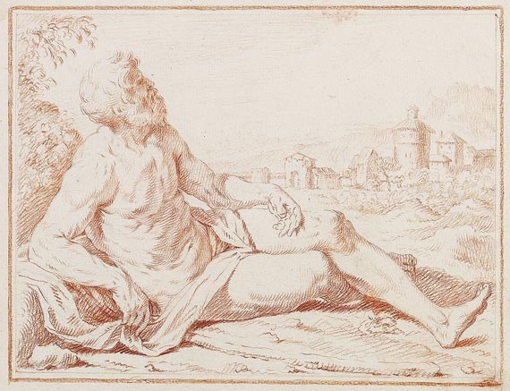  Italien - Liegender Philosoph, im Hintergrund eine Stadtmauer