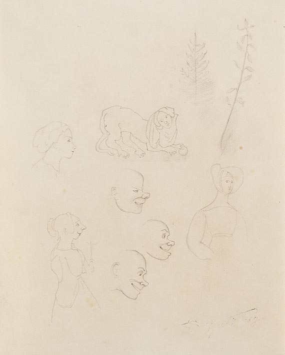 Carl Spitzweg - Studie mit verschiedenen Karikaturen