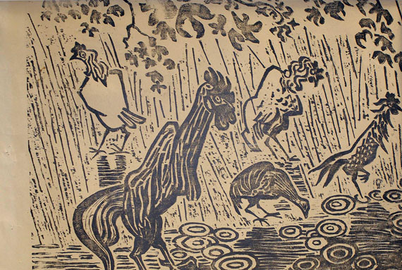 Otto Pankok - Orig.-Holzschnitt (Hahn u. Hühner)