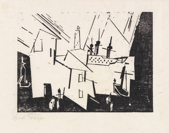 Lyonel Feininger - Hafen (Kriegsschiff in der Hafeneinfahrt)