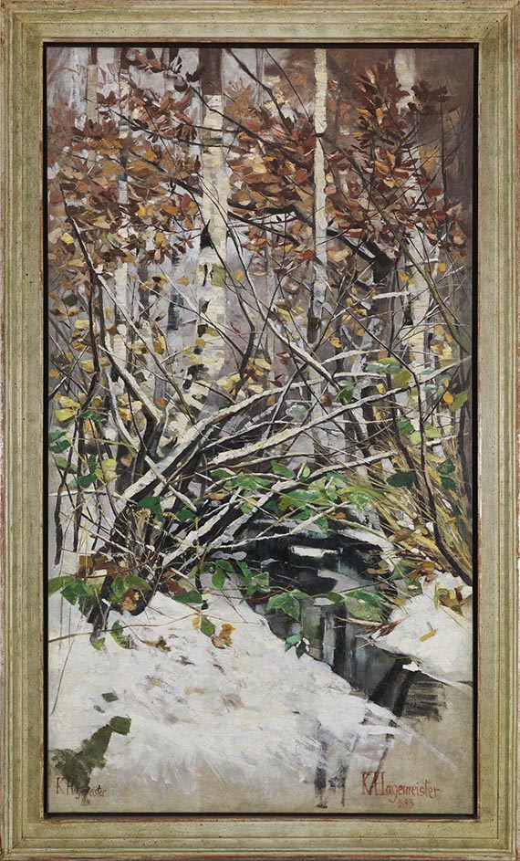 Karl Hagemeister - Verschneiter Birkenwald an einem Bachlauf - Rahmenbild
