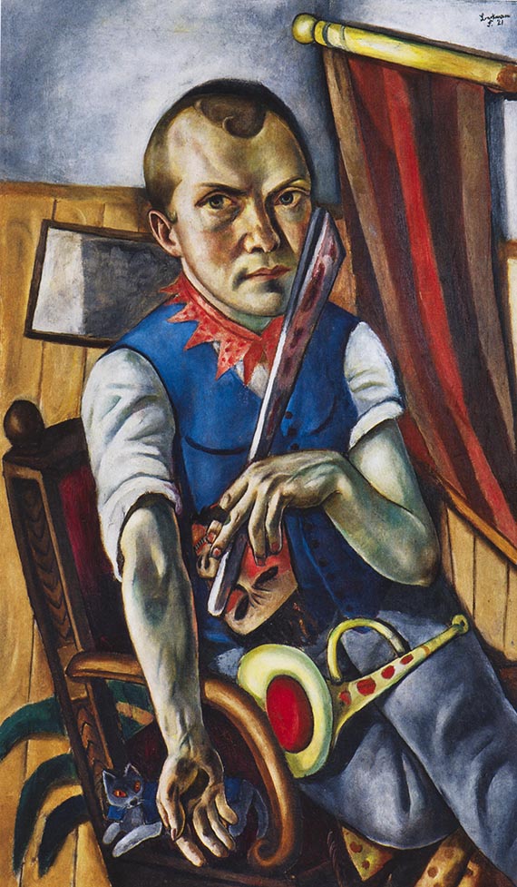 Abbildung zu: Max Beckmann, Selbstbildnis als Clown, 1921, Öl auf Leinwand, Von der Heydt-Museum Wuppertal.
