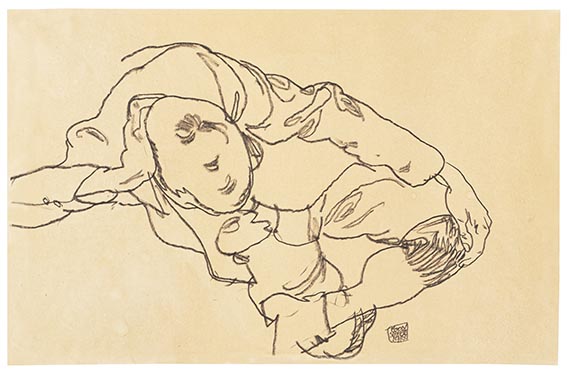 Egon Schiele - Sitzender Knabe, Draufsicht