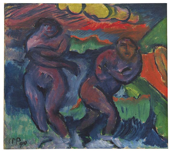 Hermann Max Pechstein - Zwei Badende Frauen / Stillleben mit Gloxinie, Früchten und Bildnis Lotte