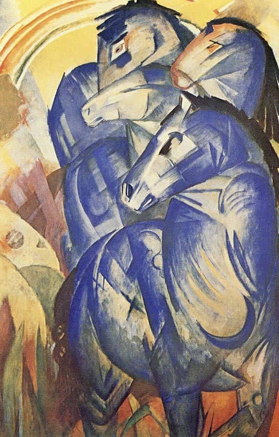 Abbildung zu: Franz Marc, Der Turm der blauen Pferde, 1913, Öl auf Leinwand, seit 1945 verschollen.