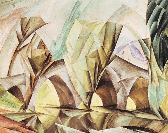 Abbildung zu: Lyonel Feininger, Brücke I, 1913, Öl auf Leinwand, Washington University Gallery of Art, St. Louis. <br />© VG Bild-Kunst, Bonn 2025