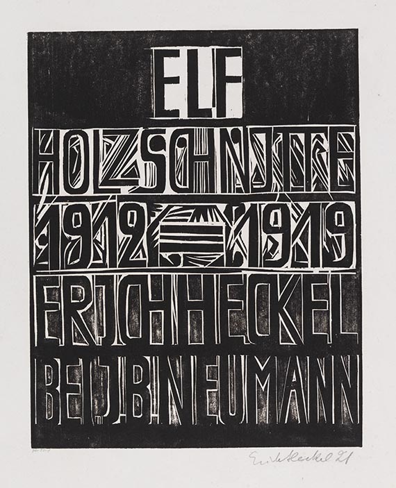 Erich Heckel - Umschlag, Titelblatt und Inhaltsverzeichnis der Mappe "Elf Holzschnitte, 1912-1919"