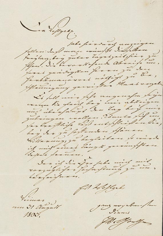 Johann Wolfgang von Goethe - Brief von Schreiberhand an H. C. A. Eichstädt. 1 S.