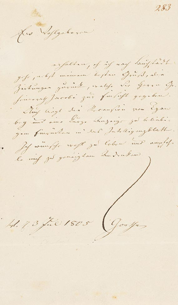 Johann Wolfgang von Goethe - Brief von Schreiberhand an H. C. A. Eichstädt. 1 S.