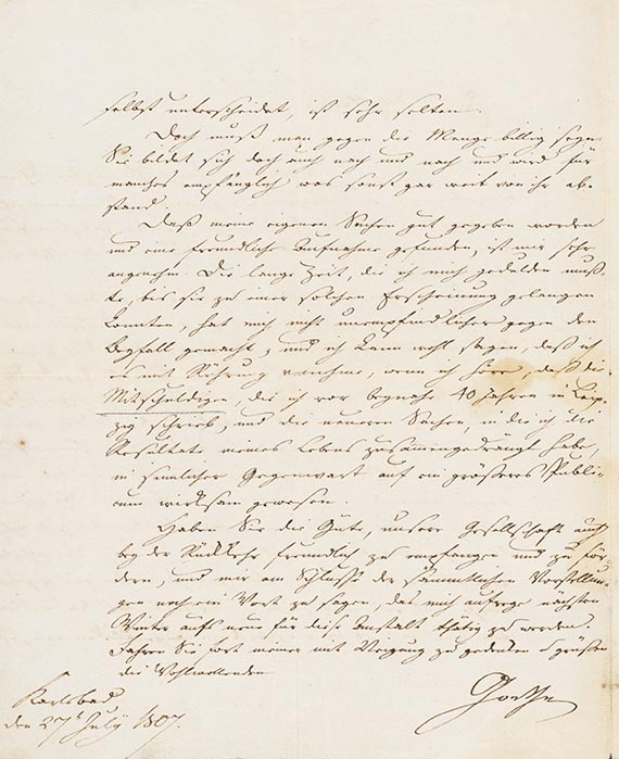 Johann Wolfgang von Goethe - Brief von Schreiberhand aus Karlsbad an F. J. Rochlitz. 2 S.