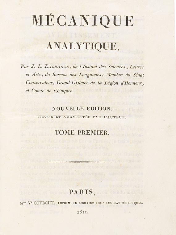 Joseph-Louis Lagrange - Mécanique analytic. 2 Bände
