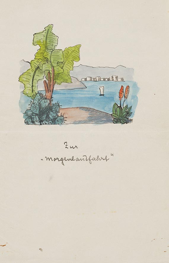 Hermann Hesse - kl. Aquarell "Zur Morgenlandfahrt"