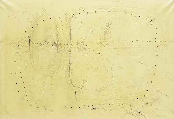 Abbildung zu:   Lucio Fontana, Concetto spaziale (Raumkonzept), 1957, Tinte und Bleistift auf Papier und Leinwand, Museum of Modern Art, New York. &copy; Lucio Fontana by SIAE / VG Bild-Kunst, Bonn 2025 