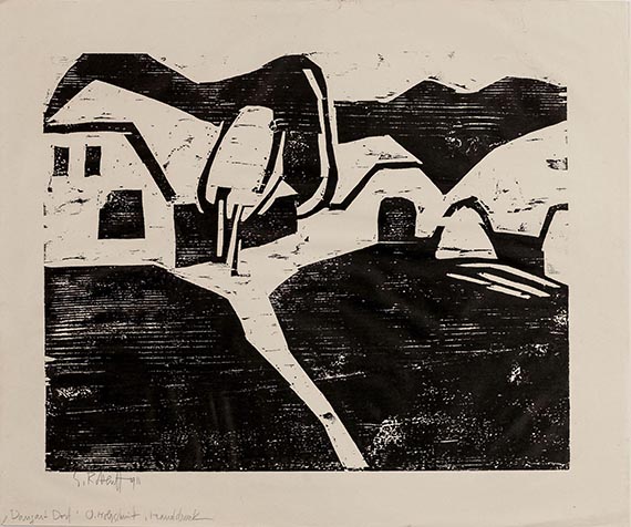 Abbildung zu: Karl Schmidt-Rottluff, Dangast Dorf, 1911, Holzschnitt, Kunstsammlung Chemnitz. &copy; VG Bild-Kunst, Bonn 2025