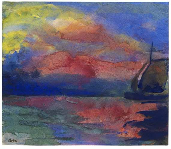 Emil Nolde - Meer mit roten Wolken und Segelschiff