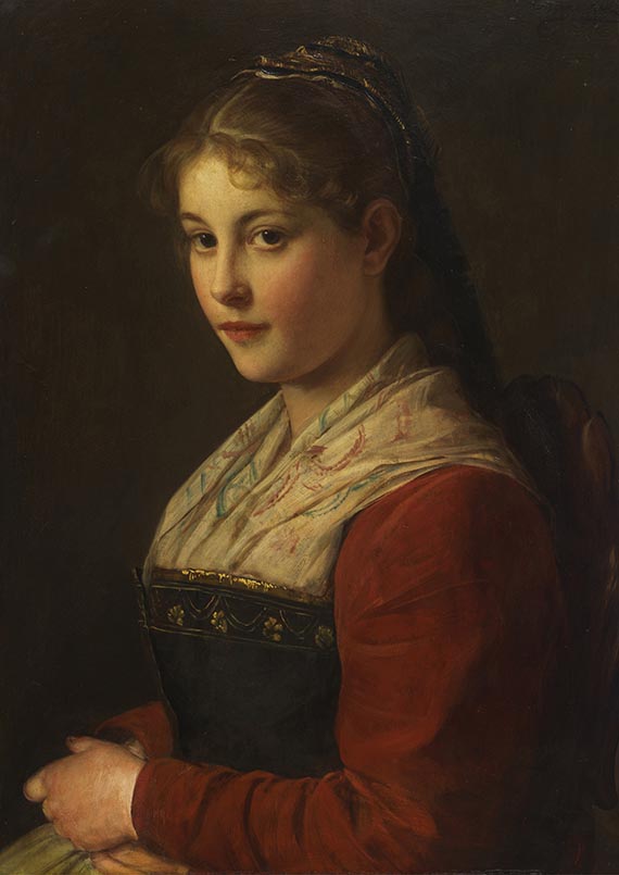 Franz von Defregger - Dirndl (Vor der Kirchn)