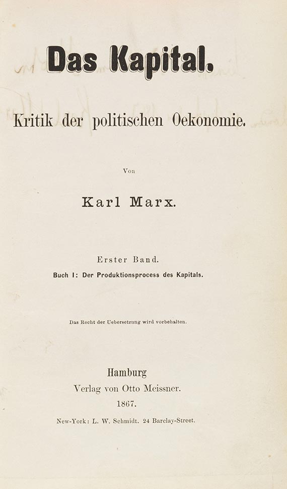 Karl Marx - Das Kapital. Widmungsexemplar für W. Strohn