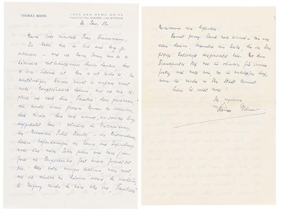 Thomas Mann - Eigh. Brief m. U. an Ria Drevermann