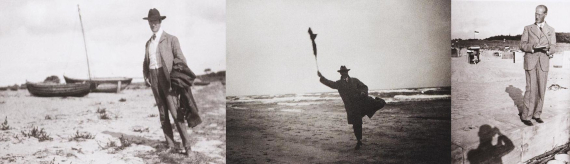 Abbildung zu: Der Maler Lyonel Feininger an den Str&auml;nden der Ostsee, von l. nach r.: 1905 auf R&uuml;gen (Foto: Julia Feininger), 1927 an einem Ostseestrand (Foto: unbekannt), 1932 in Deep (Foto: T. Lux Feininger). &copy; Moeller Fine Art Projects | The Lyonel Feininger Project, New York &ndash; Berlin / Estate of T. Lux Feininger